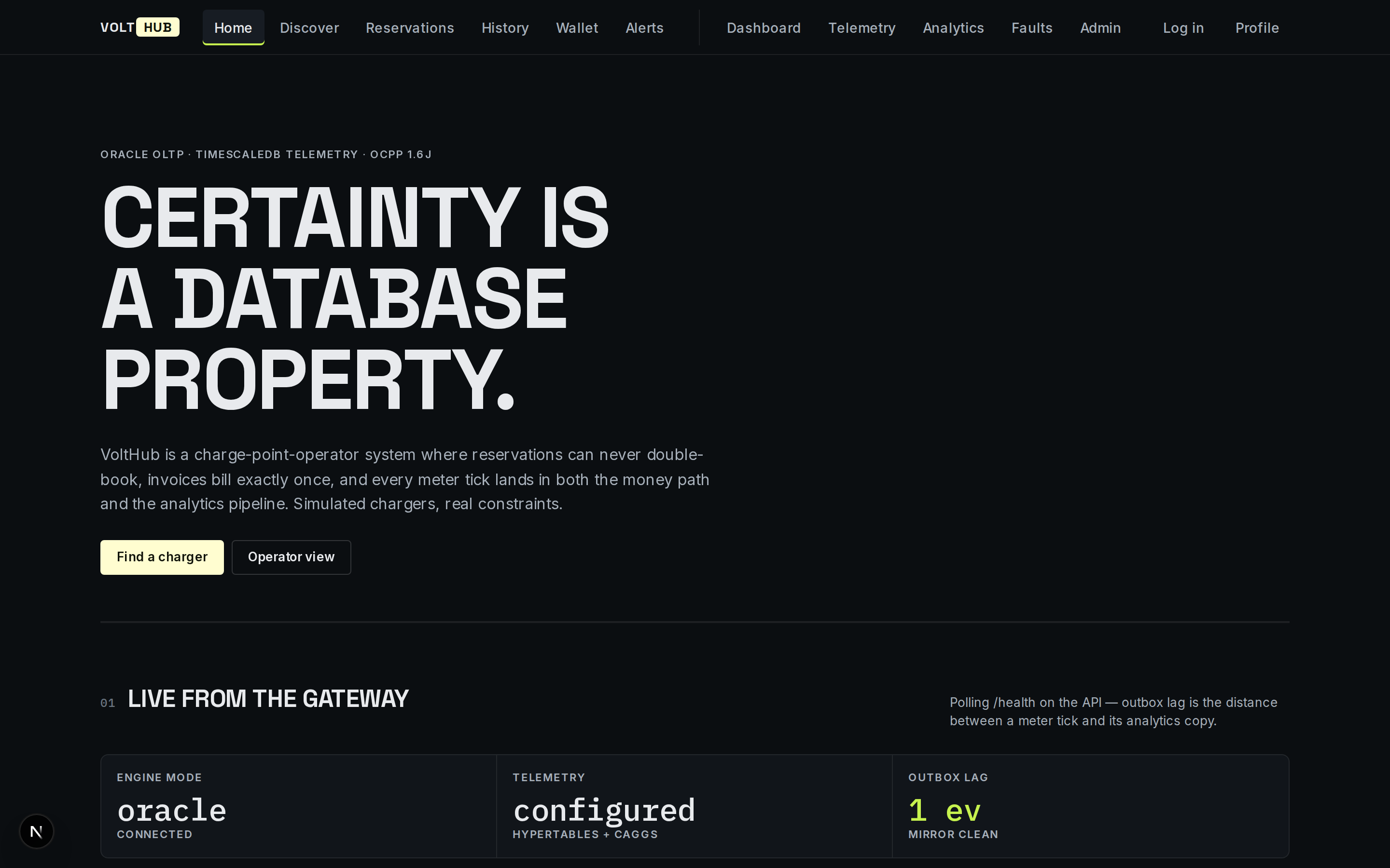 Grid Current home — server-rendered editorial hero with live gateway state